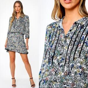ZADIG & VOLTAIRE Raspail Crinkle Floral Dress Size Medium Dainty Boho Blouson